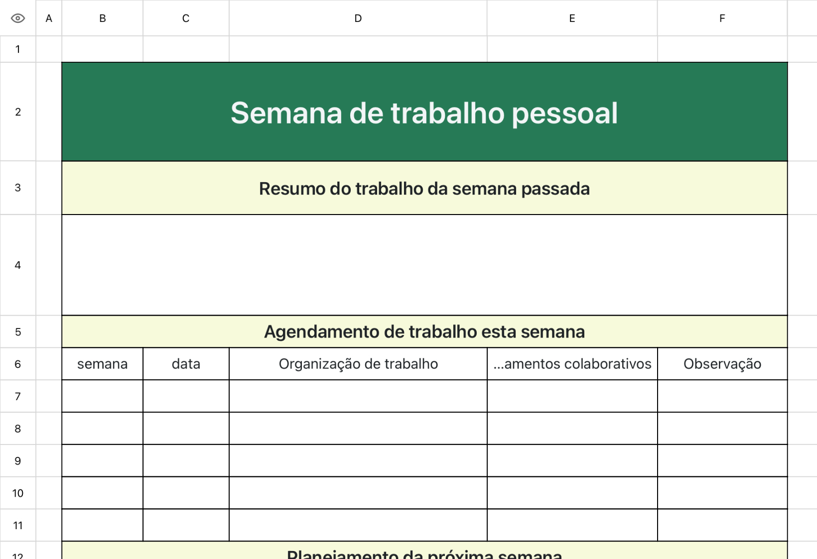 Semana de trabalho pessoal